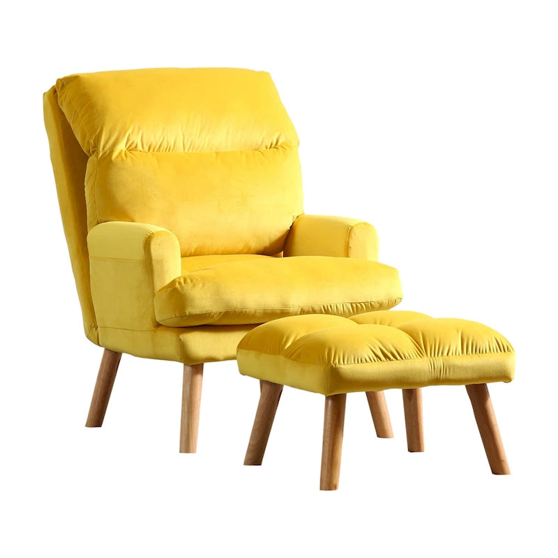 Ensemble 2 pièces fauteuil d'appoint et repose-pieds avec pieds évasés, jaune