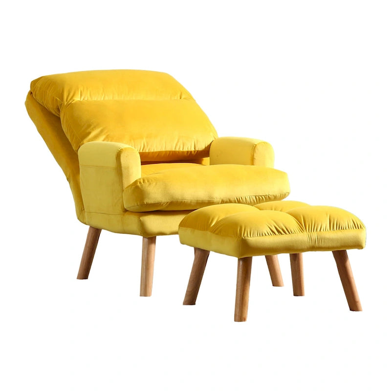 Ensemble 2 pièces fauteuil d'appoint et repose-pieds avec pieds évasés, jaune