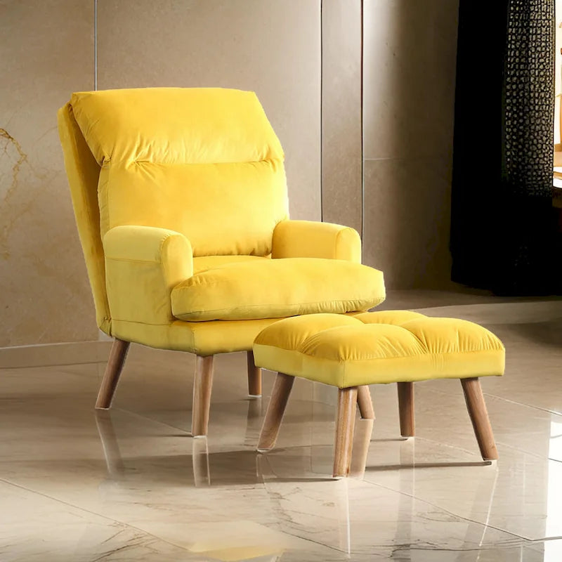 Ensemble 2 pièces fauteuil d'appoint et repose-pieds avec pieds évasés, jaune