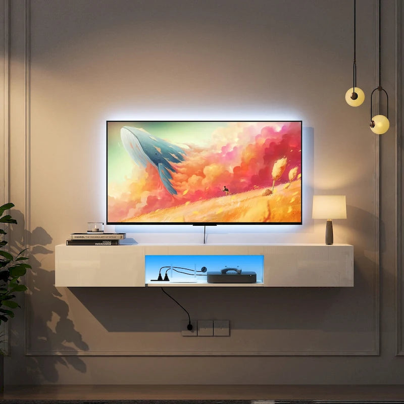 Meuble TV flottant mural avec lumières LED