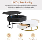 Tables basses gigognes rondes relevables avec 2 tiroirs
