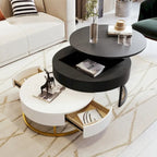 Tables basses gigognes rondes relevables avec 2 tiroirs