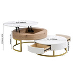 Tables basses gigognes rondes relevables avec 2 tiroirs