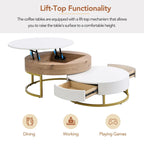 Tables basses gigognes rondes relevables avec 2 tiroirs