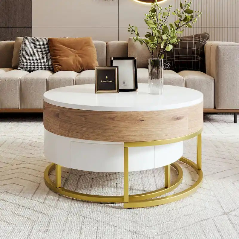 Tables basses gigognes rondes relevables avec 2 tiroirs