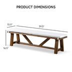 Banc de salle à manger rustique en tissu rembourré ivoire de 60 pouces