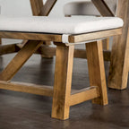 Banc de salle à manger rustique en tissu rembourré ivoire de 60 pouces