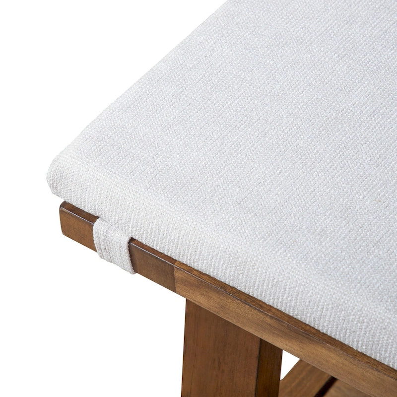 Banc de salle à manger rustique en tissu rembourré ivoire de 60 pouces