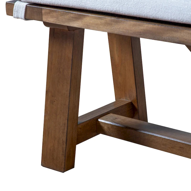 Banc de salle à manger rustique en tissu rembourré ivoire de 60 pouces