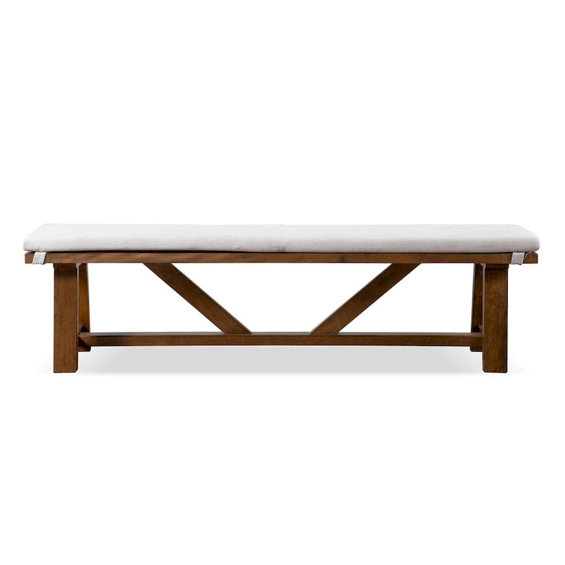 Banc de salle à manger rustique en tissu rembourré ivoire de 60 pouces
